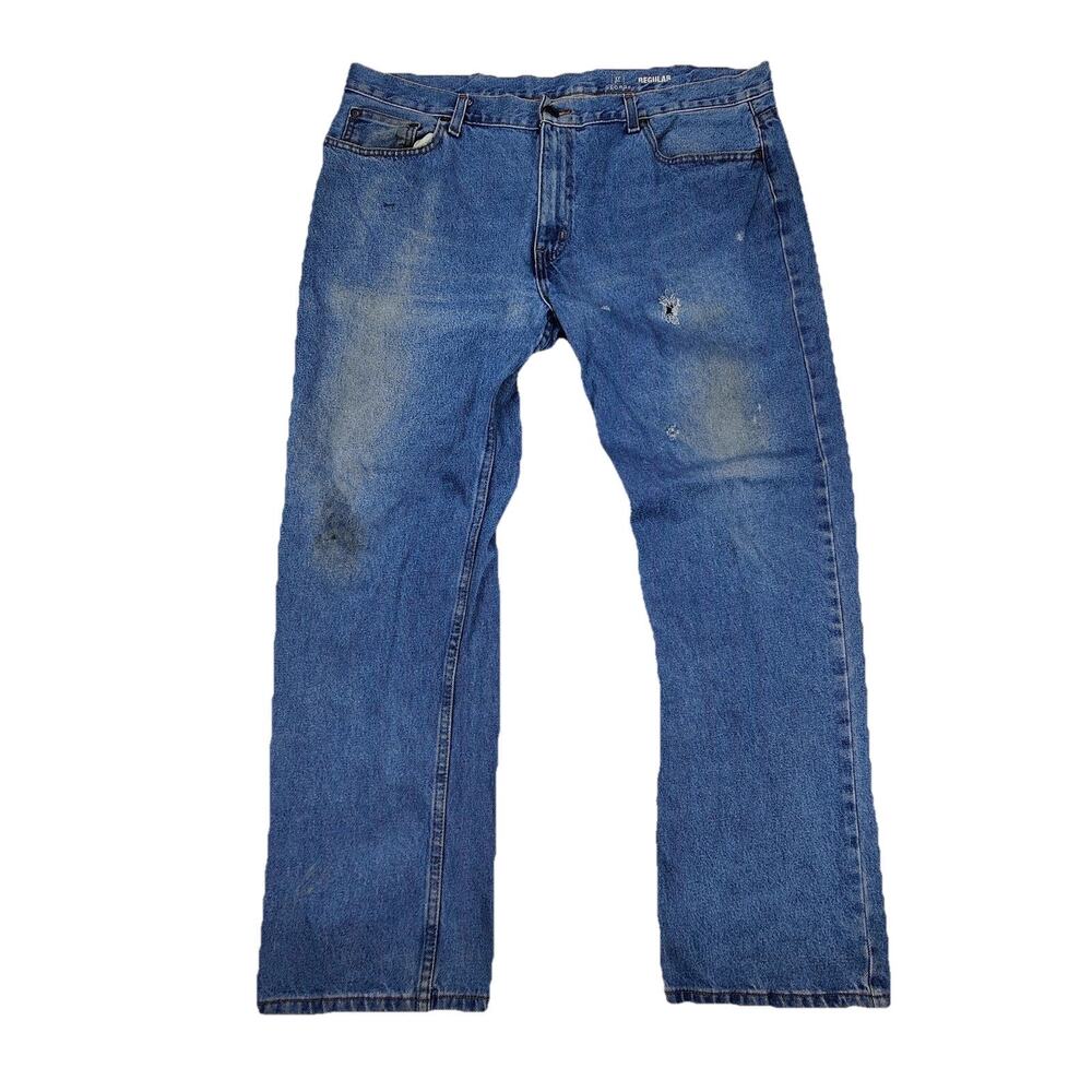 George Straight Jeans Mens 42x32 Blue Medium Wash Regular Distressed Denim